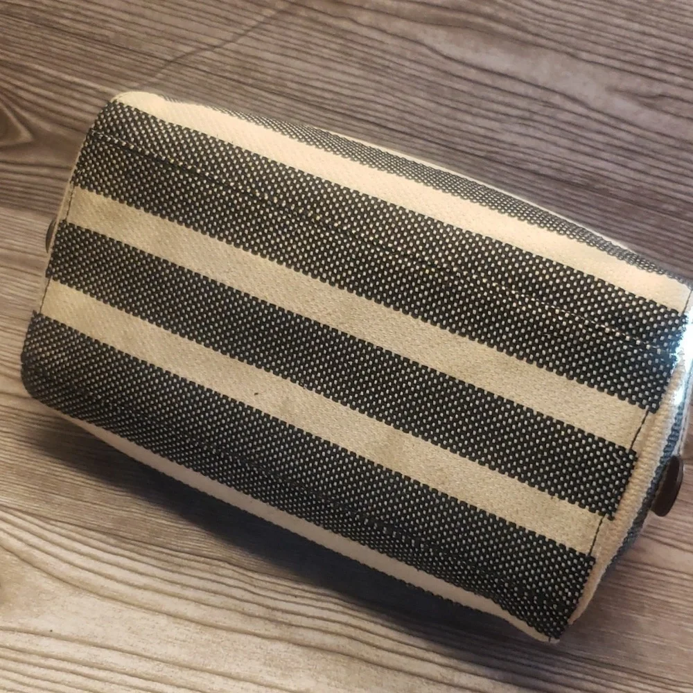 Fossil striped gray and cream canvas satchel bag